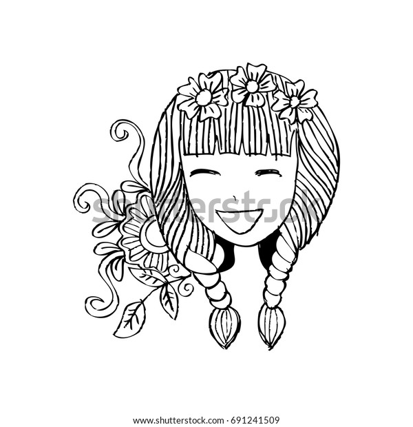 Beauty Floral Girl Hand Drawing Illustration Stock Vector (royalty Free 