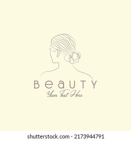 Beauty floral woman back side face line art drawing fashion feminine line art logo