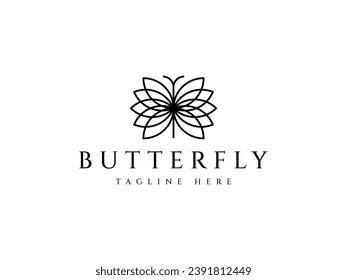 beauty flower butterfly elegant line logo design