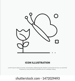 Beauty, Flower, Butterfly Line Icon Vector