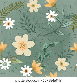 Beauty flower and leaf for tile or fabric seamless pattern