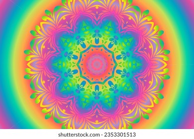 Beauty flower line art batik ethnic dayak borneo pattern with colourful gradient 
