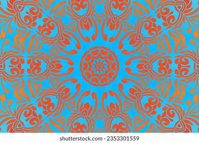 Beauty flower line art batik ethnic dayak borneo pattern with colourful gradient 