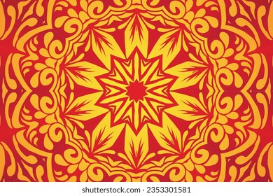 Beauty flower line art batik ethnic dayak borneo pattern with colourful gradient 
