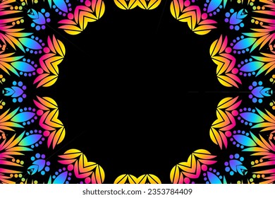 Beauty flower line art batik ethnic dayak borneo pattern with colourful gradient 