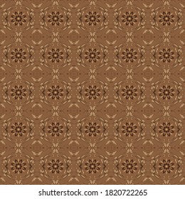 The beauty flower motifs on Kawung batik design with seamless brown color design.