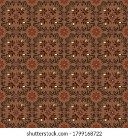 The beauty flower pattern on Indonesian batik design with seamless brown color design.