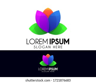 Plantilla de diseño del logo del vector de flor de belleza. Icono colorido / elemento de símbolo. Logotipo moderno para la identidad empresarial. Lutus, EPA, yoga, elemento de salud