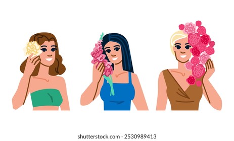 beleza flor mulher maquiagem vetor. pétala de batom, fundação feminina, elegância blush beleza mulher flor maquiagem personagem. pessoas desenho animado plano ilustração