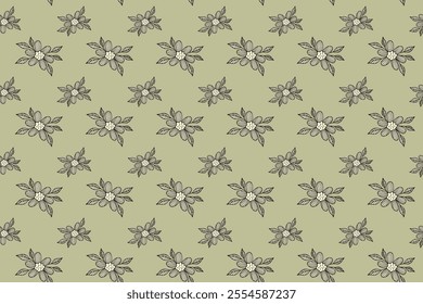 beauty flowers and leaves pattern on green background. aesthetic flower and leaf vector pattern background. flowers and leaves isolated seamless pattern. seamless pattern of floral botanic background