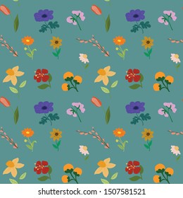 Beauty flowers vector illustration in seamless repeat pattern for fabric print, wallpaper, wrapper paper, card design, decoration and texture.