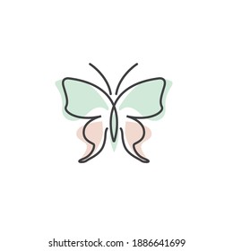 Beauty Flying Butterfly Logo with simple minimalist line art monoline style