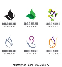 Beauty Flying Butterfly Logo with simple minimalist line art monoline style