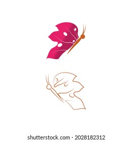 Beauty Flying Butterfly Logo with simple minimalist line art monoline style