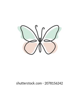 Beauty Flying Butterfly Logo with simple minimalist line art monoline style