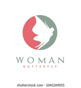 Beauty Flying Butterfly Woman Silhouette for Healthy Life Wellnes logo design inspiration