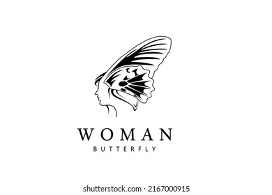Beauty Flying Butterfly Woman Silhouette logo design inspiration