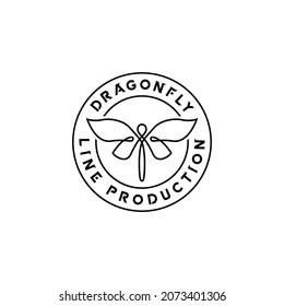 Beauty Flying Dragonfly Stamp Label Logo with simple minimalist line art monoline style