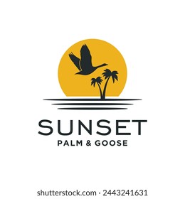 Beauty Flying Pheasant Bird over the creek river palm trees Silhouette for Wildlife Nature Sunset Logo design svg