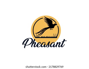 Beauty Flying Pheasant Silhouette Logo design 