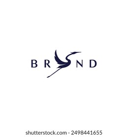 Beauty Flying Stork Silhouette Logo Design. Luxury Stork Silhouette Flapping Wings Logo Design.