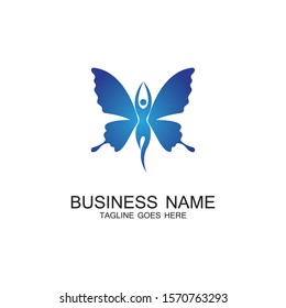 beauty flying women vintage butterfly logo design-vector