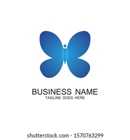 beauty flying women vintage butterfly logo design-vector
