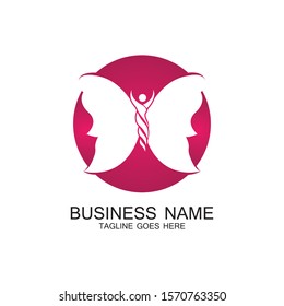 beauty flying women vintage butterfly logo design-vector