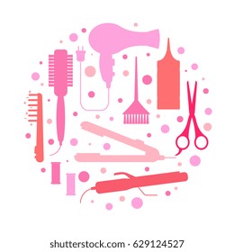 Beauty gadgets and appliances isolated on white background. Concept vector illustration with modern professional tools and products. Hair curler, dryer, mask, ect. Elements for design in flat style.