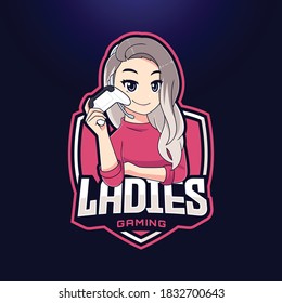 Beauty Gamer Girl Cartoon, Female Streamer Esport Logo