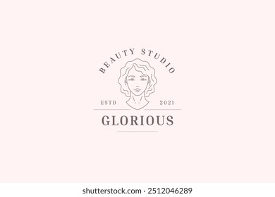 Schönheit sanften weiblichen Porträt minimalistische Linie Kunst Logo Design Vorlage Vektorgrafik. Elegante Frau Gesicht linear Logotype für Coiffure Haut Haarpflege kosmetische Marke Kosmetik Spa Salon