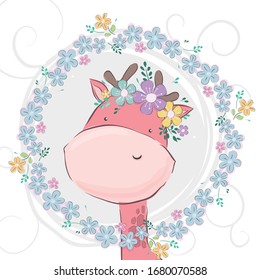 Beauty giraffe and flower with seamless pattern