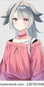 A Beauty Girl Anime Illustration In Red Dress
