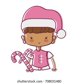 beauty girl with christmas clothes and sweet walking stick