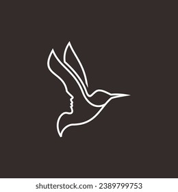 beauty girl face and bird logo design