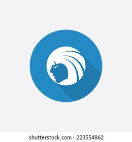 Beauty girl face Flat Blue Simple Icon with long shadow, isolated on white background  