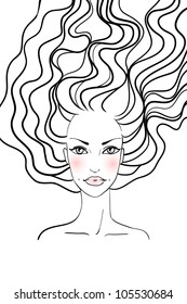 Beauty girl face. Hand-drawn fashion model on white background. Vector illustration