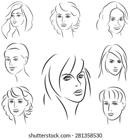 Set Female Faces Middle Age Design Stock Vector (Royalty Free) 85429120 ...