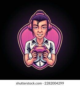 beauty girl gamer mascot logo