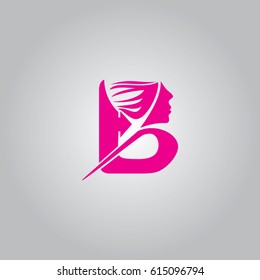beauty girl in letter B icon to logo fashion