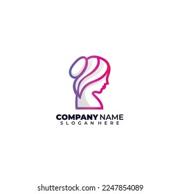 beauty girl line art logo gradient color template design