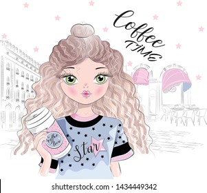 Beauty Girl Love Coffee time and Coffee Cool Style