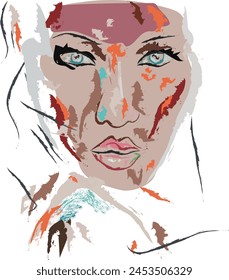 beauty girl model art color face ink drawing stoke color work