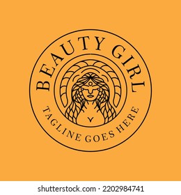 Beauty Girl Monoline logo Design vector graphic