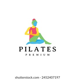 Beauty girl Pilates silhouette gym logo design full color 2