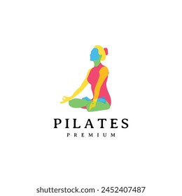 Beauty girl Pilates silhouette gym logo design full color