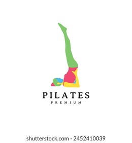 Beauty girl Pilates silhouette gym logo design full color 4