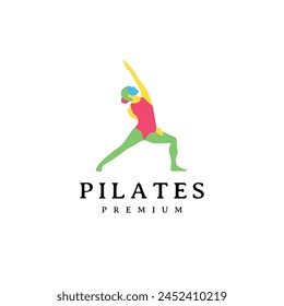 Beauty girl Pilates silhouette gym logo design full color 3