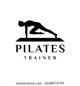 Beauty girl Pilates silhouette gym logo design vector illustration