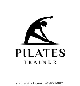 Beauty girl Pilates silhouette gym logo design vector illustration